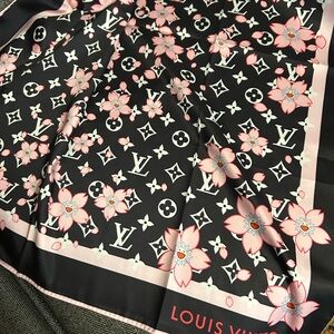 Louis Vuitton Black and Pink Floral Scarf